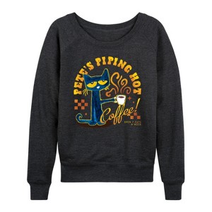 Women's - Pete the Cat - Piping Hot Coffee Lightweight French Terry Wide Neck Long Sleeve Shirt - 1 of 4