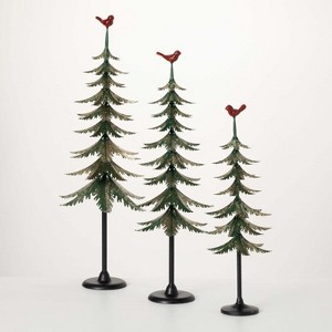 Sullivans Cardinal-Topped Pine Tree Multicolor 28"H Metal Set of 3 - 1 of 3