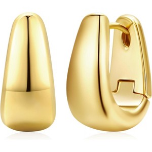 Small Chunky Hoop Earrings, 14K Gold Plated with 925 Sterling Silver Posts. - 1 of 4