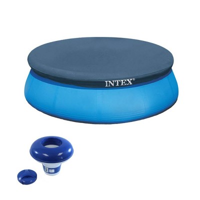 Intex 8 Foot Above Ground Pool Round Cover Tarp & 7" Floating Chlorine Dispenser