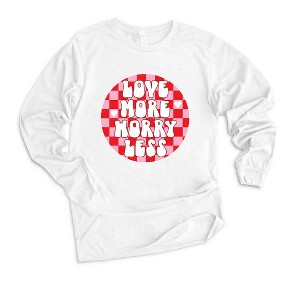 Simply Sage Market Women's Love More Worry Less Checkered Long Sleeve Graphic Tee - 1 of 4