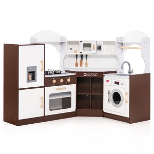 Honeyjoy Corner Play Kitchen with Ice Maker Microwave Oven for Kids 3+ Years Old Wooden Toy - 1 of 4