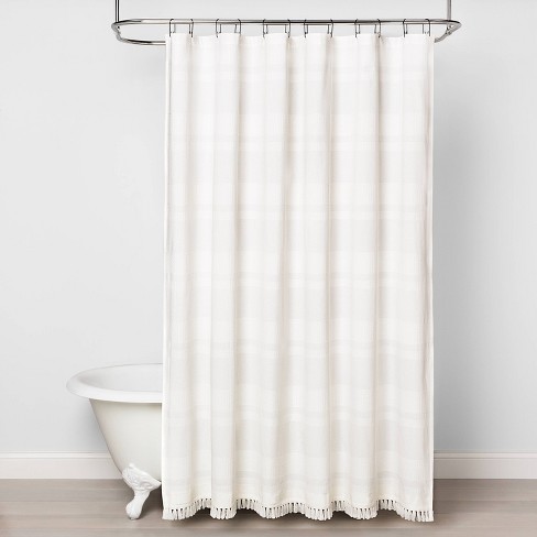 black white fabric shower curtain