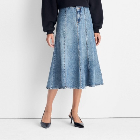 Women s Flared Denim Midi Skirt Future Collective Medium Wash Target