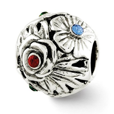 Black Bow Jewelry Sterling Silver Multicolor Crystal Flower Bead Charm