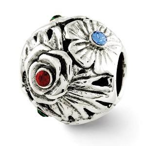Black Bow Jewelry Sterling Silver Multicolor Crystal Flower Bead Charm - 1 of 3