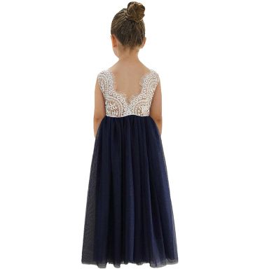 2Bunnies Girls' 12M-12yr Peony Lace Sleeveless Maxi Flower Girl Dress Navy 12  months : Target
