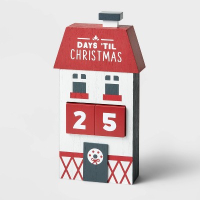 11.25" Wood House 'Days 'Til Christmas' Countdown Sign Red/White/Green - Wondershop™