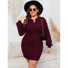 Women Casual V Neck Knit Mini Fall Sweater Dresses Long Sleeve Color Ribbed Pullover Jumper Sweaters - 2 of 4