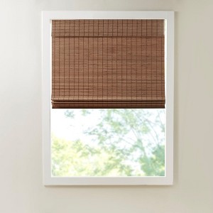 Vynxaria 27"Wx64"L Bamboo Light Filtering Roman Shade,Teak(Only 1 PC) - 1 of 4