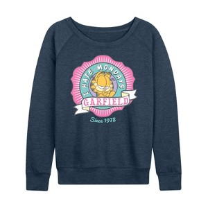 Women's - Garfield - I Hate Mondays Badge Lightweight French Terry Wide Neck Long Sleeve Shirt - 1 of 4