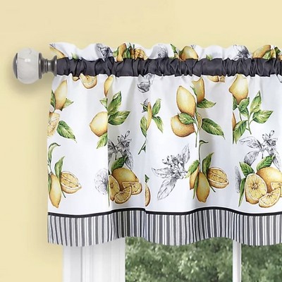 White Lemon Print Sheer Polyester Kitchen Curtain Set