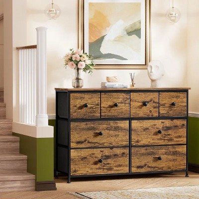 Hausource 8 Drawer Fabric Storage Dresser Tower Wide Chest of Drawers for Living Room Bedroom
