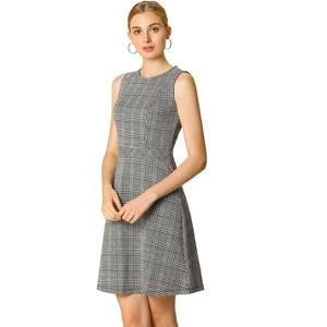 INSPIRE CHIC Women's Plaid Sleeveless Fit A-Line Houndstooth Work Mini Dress - 1 of 4