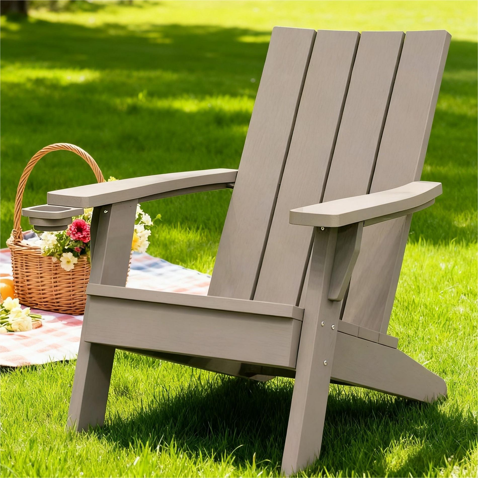 Gulches All-Weather Resin Outdoor Chair Polypropylene (Fade/Rust/Peel/Dent-Proof vs Wood), Wide Armrest w/Cup Holder