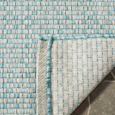 Light Blue and Grey Rectangular Synthetic Indoor/Outdoor Rug
