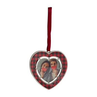 Northlight 3" Silver Plated Buffalo Plaid Heart Shaped Picture Frame Christmas Ornament