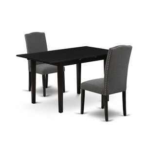 HomeStock 3-Piece Black Finish Rectangular Solid Wood Top with Butterfly Leaf Dining Table Set - 1 of 4