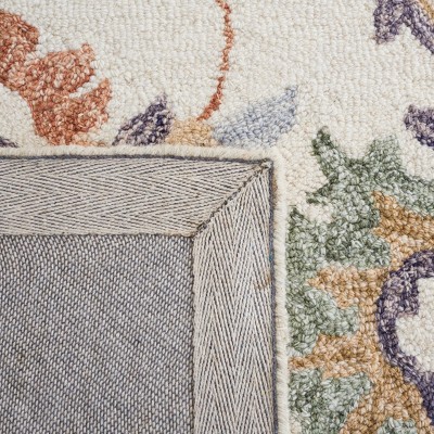 Ivory and Green Hand-Tufted Wool Floral Area Rug