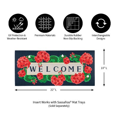 Geraniums Welcome Navy and Red Rubber Outdoor Doormat