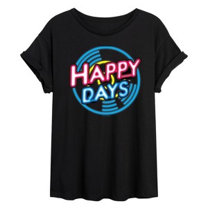 Women's Happy Days Vinyl Neon Logo Oversized Graphic T-Shirt