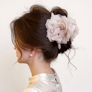 Anna-Kaci Large Sheer Fabric Flower Hair Clip with Layered Petal Design 5in - Mauve Pink - 1 of 4