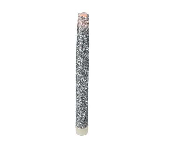 Christmas Central 9" Battery Operated Silver Glittered LED Flameless Christmas Taper Candle