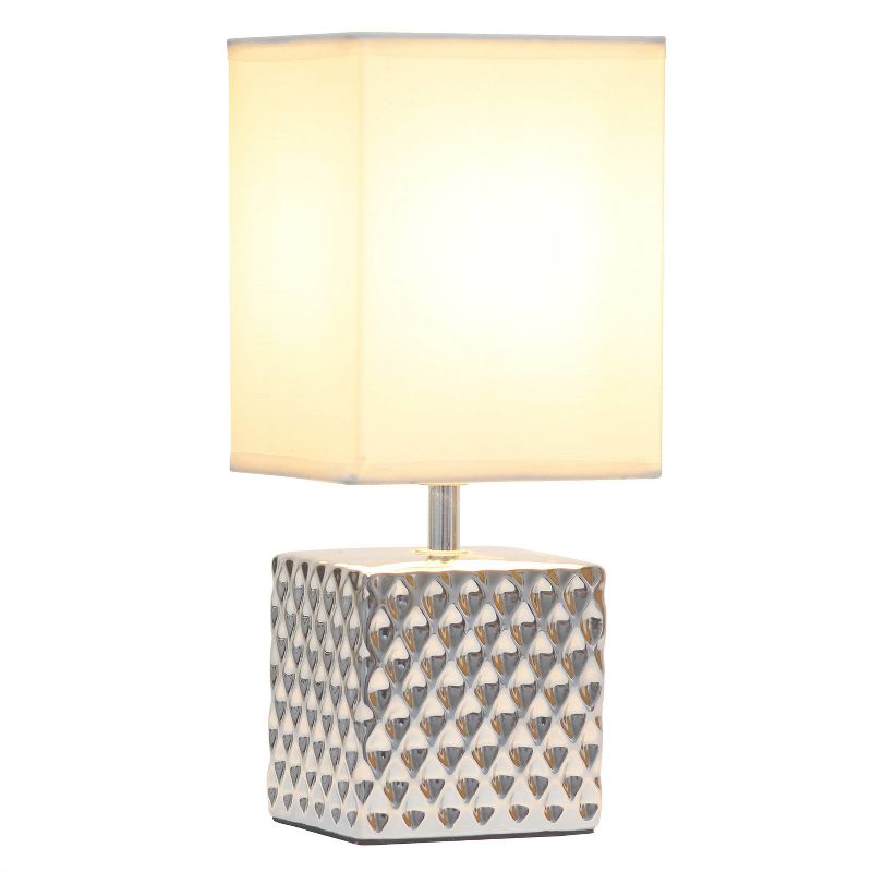 11.81" Tall Petite Hammered Square Bedside Table Desk Lamp with White Fabric Shade - Simple Design, 2 of 10
