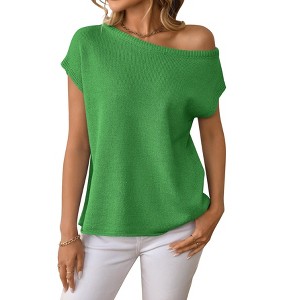 Clearlove Women's Knit Off The Shoulder Tops Summer Casual Short Sleeve Beach Vacation Tops - 1 of 4