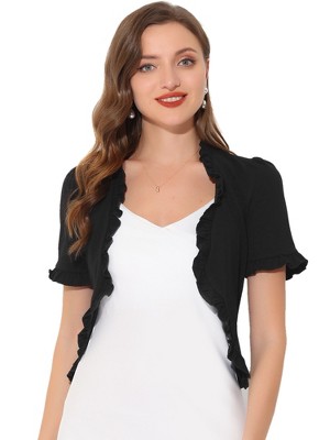 INSPIRE CHIC Women's Ruffle Short Sleeve Open Front Bolero Shrugs