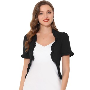 INSPIRE CHIC Women's Ruffle Short Sleeve Open Front Bolero Shrugs - 1 of 4