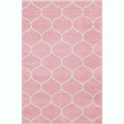 Pink and Ivory Trellis Synthetic Rectangular Area Rug
