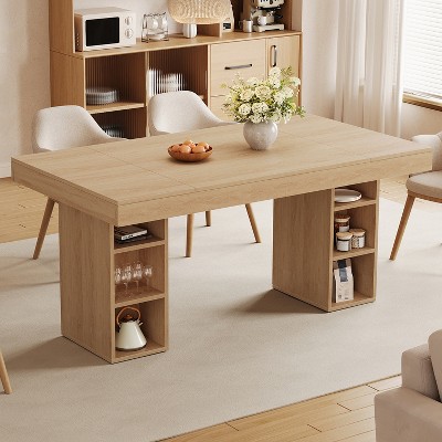 71-Inch Large Dining Table for 6-8 with Dual Side Storage, Wooden Kitchen Table w/ Large Tabletop & Sturdy Frame,for Kitchen, Dinner, Oak