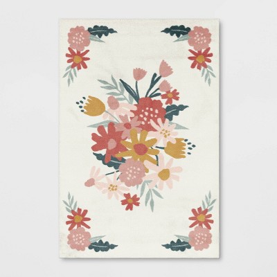 4'x6' In the Garden Kids' Area Rug Pink - Pillowfort™: Skid-Resistant, Tufted, Floral Pattern, OEKO-TEX Certified