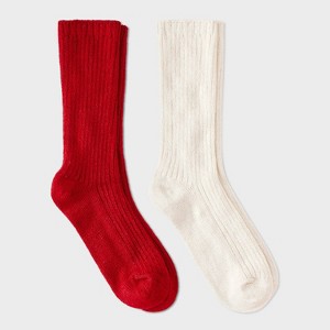 Women's Luxury Collection Cashmere Blend Fine Rib Super Soft 2pk Crew Socks - Auden™ - 1 of 3