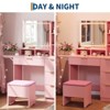 Vanity Desk with Mirror & Lights,3 Color Modes,with LED Lighted Mirror,Power Outlet & Storage Stool,Open Shelves,Wooden Dressing Table for Bedroom - 3 of 4