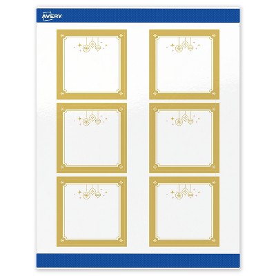 Avery Labels, 3" x 3", Gold-Metallic Ornaments, Glossy, 60ct