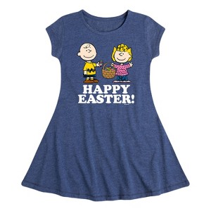 Girls' - Peanuts - Happy Easter Fit & Flair Cap Sleeve Dress - 1 of 3