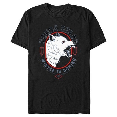 Men s Game of Thrones House Stark White Wolf T Shirt Black Large