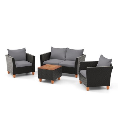 Tangkula 4 Pcs Wicker Patio Furniture Set W Removable Cushions Storage Coffee Table Target