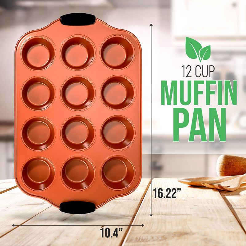 NutriChef 12 Cup Muffin Pan - Nonstick Carbon Steel Bake Pan w/ Black Silicone, 2 of 7