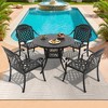 5-Piece Cast Aluminum Outdoor Dining Set: Round Table, Stackable Chairs & Red Cushions - All-Weather Patio Furniture for Your Backyard - 2 of 4