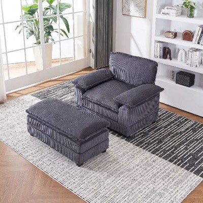 NicBex 56.33" Corduroy Single Sofa Chair with a Ottoman & 2 Toss Pillows, Deep Seat Couch for Living Room, Modular Sectional Sofa