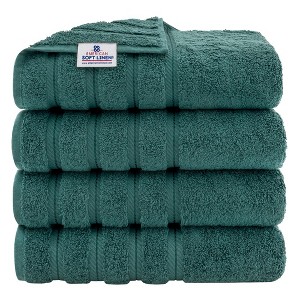 American Soft Linen 100% Cotton Luxury Turkish 4 Piece Bath Towel Set, 27x54 inches Soft Quick Dry Bath Towels for Bathroom - 1 of 4