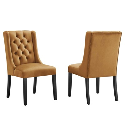Cognac Velvet Upholstered Wood Dining Chairs - Set of 2