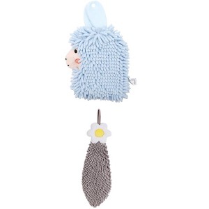 REGALWOVEN Soft Absorbent Flower Pattern and Sheep Pattern Chenille Hand Towel with Loop 6" x 15"/7" x 11" 2 Pcs - 1 of 4