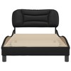 vidaXL Twin Bed Frame with Headboard - Black Faux Leather, Contemporary Waved Design, 39.4"x74.8", Plywood Slats, Stain-Resistant - 3 of 4