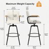 VECELO Bar Stools with Backs & Arms Set of 2, Counter Height Barstools Set with Tufted Upholstery & Footrest Ring, White/Brown - 3 of 4
