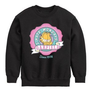Boys' - Garfield - I Hate Mondays Badge Graphic Long Sleeve Fleece Sweatshirt - 1 of 4