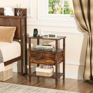 Aukfa Modern Nightstand with Built-in Charging Station, USB Ports & Storage Drawer - 1 of 4